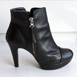 Black leather high heel booties 8.5